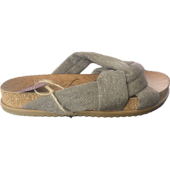 Blowfish Malibu vegan cork brown white striped fabric twist slides size 7 NWT - Picture 3 of 5